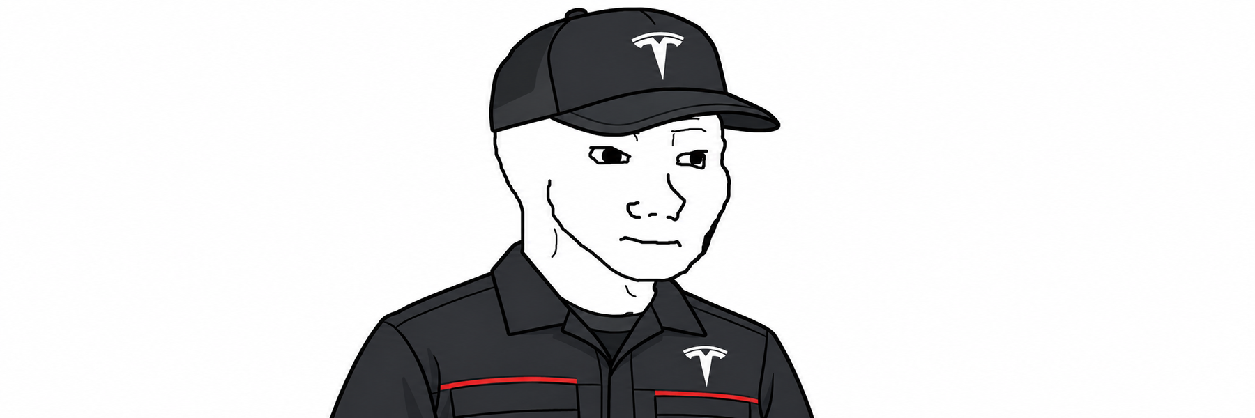 Wojak worker in a Tesla-inspired uniform in a wide illustration